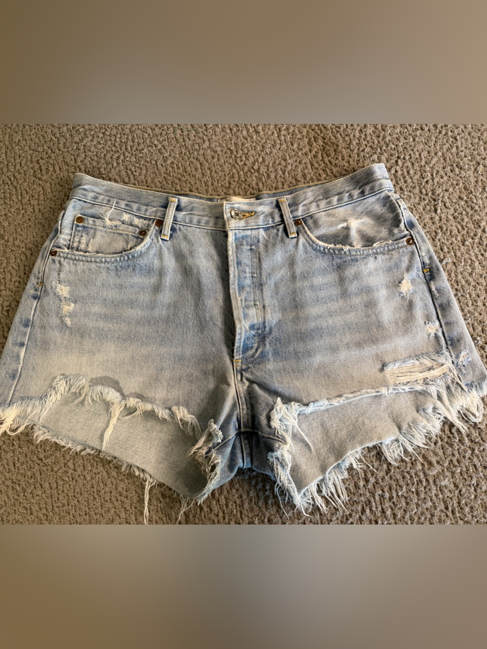 Agolde Light Wash Distressed Denim Cutoff Shorts